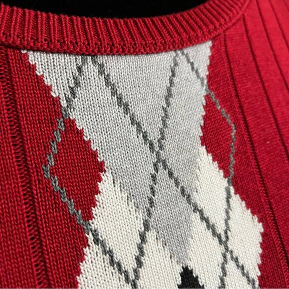 Vintage Alfred Dunner Argyle Short Sleeve Red Pullover Knit Sweater Top Medium - Picture 8 of 11